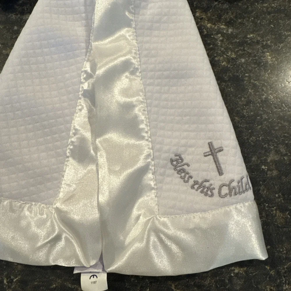 Mary Meyer Lovey Christening Lamb Blanket Bless This Child Cross Plush White New